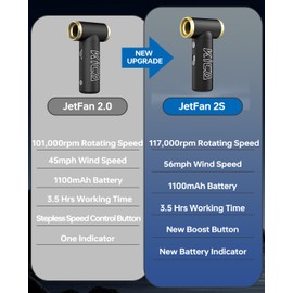 Compressed Air Duster-KiCA JetFan 2S Electric Air Duster,117000 RPM Rechargeable Cordless Air Blower for Cleaning Keyboard&PC, Jet Dry Duster with New Extreme Mode, Metal Shell-Red