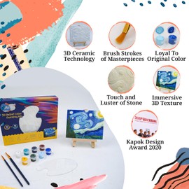 ARTELLO – 3D Ceramic Painting Kit – Ready to Paint Ceramics – Crafts for Adults – Acrylic Paint Set and Paint Brush Set Included – DIY Art - Size 4x5 inches (The Starry Night)