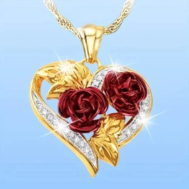 Clear Choice Creative Exquisite Rose Heart Rhinestone Trend Necklace Decorative Accessory