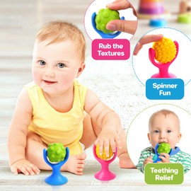 Sensory Suction Toys Spinner for Baby: Fine Motor Skills Development for Toddler - Quiet High Chair Toy for Calming - Textured Silicone Bath Toy for Infants 6 Months+