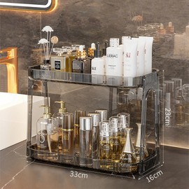 Organizador de Maquillaje para Mostrador,Organizador Tocador de Baño 2 Niveles,Valla Desmontable y Retráctil，Se Puede Colocar en el Dormitorio, Baño, Tocador, etc