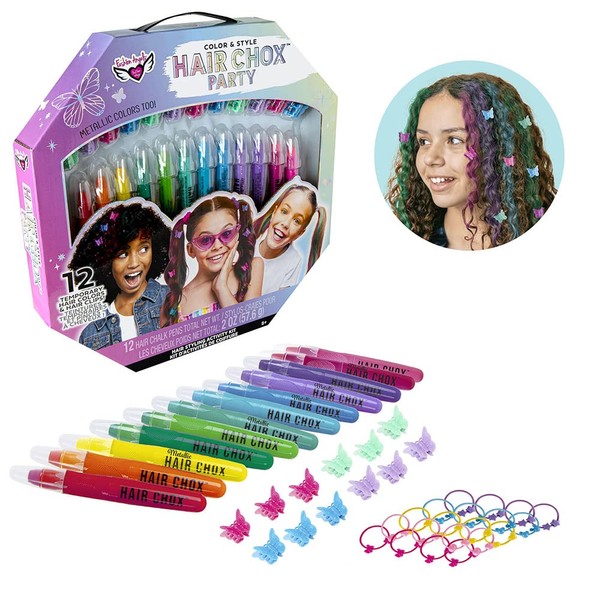 Fashion Angels Color & Style Chox Party - Hair Chox, Butterfly Hairclips and Hair Ties - Colorful and Easy Hair Color, Easily Washes Out - Ages 8 and Up