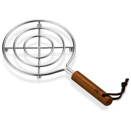 WAGENSTEIGER Stainless Steel Pot Trivets, Home Kitchen Hot Plate Holder, Heat Resistant, Cooling Grill Stand with Wooden Handle, Great for Hot Skillet or Frying Pan, Pot Rest (5.71" D x 10.43")