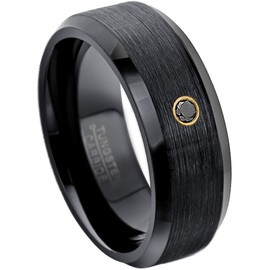 Jewelry Avalanche 8MM Brushed Black IP Beveled Edge Tungsten Carbide Wedding Band - 0.07ct Black Diamond Tungsten Ring -8