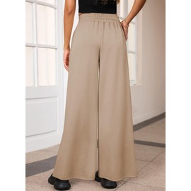 Aleumdr Women's Fall Wide Leg Pants with Pockets Casual Sweatpants Elastic Waist with Drawstring Comfy Lounge Pants Smoke Gray XX-Large