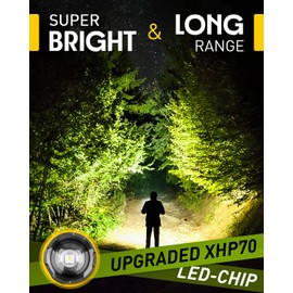 Voph Rechargeable Flashlight, 20000 High Lumens Super Bright Flashlights, 5 Modes XHP 70.2 Waterproof High Powered LED Tactical Flash Light, Handheld Flashlight for Emergency, Camping, Hiking