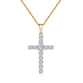 AHSIWC Silver Gold Plated Cubic Zirconia Cross Necklaces for Women | Cross Faith Pendant and Cuban Chain Jewelry Gifts
