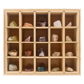Multikeep Adjustable Rock Collection Box, Shadow Box for Minifigures, Trinkets, Crystals Storage, Shot Glasses, Curios, Knick Knack Display Shelf , Spice Rack with 20 Compartments,12x14