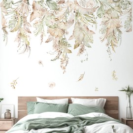 decalmile Large Boho Hanging Leaves Wall Decals Palm Leaf Plants Wall Stickers Bedroom Living Room Kitchen Office Wall Decor