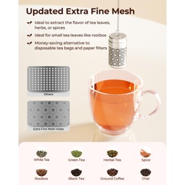 Reinmoson Mini Tea Strainers for Loose Tea, Extra Fine Mesh Tea Infuser, 304 Stainless Steel & Updated Slim Threaded Lid, Loose Leaf Tea Steeper for Black Tea, Rooibos, etc