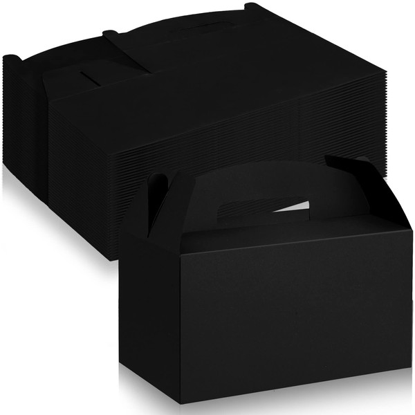 36 Pcs Gable Boxes Large Bulk Treat Boxes 9.5 x 5 x 5 Inches, Cardboard Gift Boxes with Handles Party Favor Boxes for Halloween Christmas Thanksgiving Gift Birthday Party Wedding (Black)