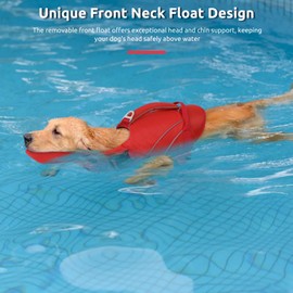 Queenmore Dog Life Jackets, Dog Life Vest for Swimming Medium, Ripstop Pet Lifesaver with Rescue Handle, High Visibility Flotation Vest, Pet Pool Float (Red,M)