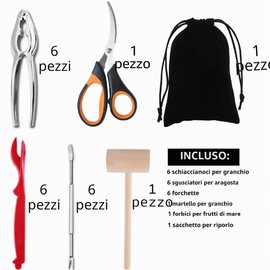 Artcome Set di 21 strumenti per frutti di mare Set di schiaccianoci include 6 cracker per granchi, 6 forchette, 6 sgusciatori per aragosta, 1 mazzuola per granchi di aragosta, 1 forbici per frutti di