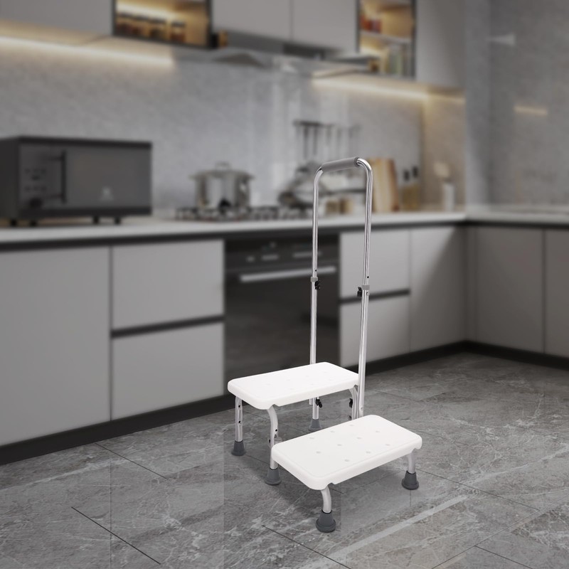 Heavy-Duty 2-Step Stool with Handle for Elderly - Non-Slip Bedside