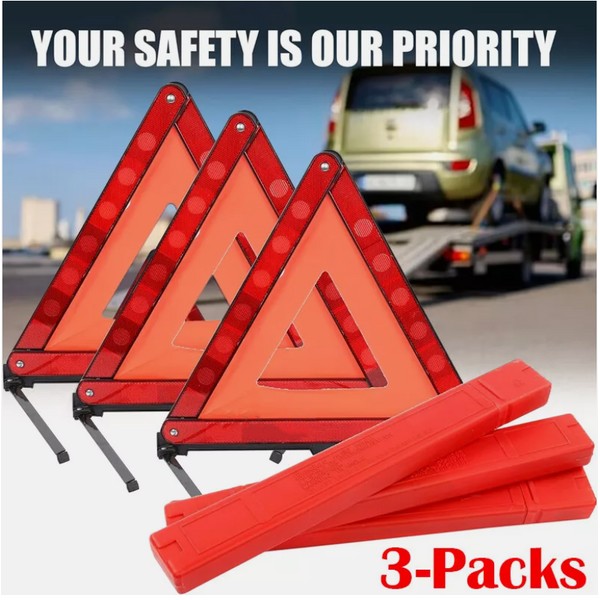 3X Reflective Warning Triangles Emergency Kit For Car Safety Security