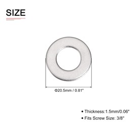DTGN 20.5mmx1.5mm(ODxT) 316 Stainless Steel Flat Washers - 50Pack - Good for 3/8" Industrial Machinery Screw Bolt - Flat Ring Gaskets - Silver Tone