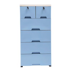 YIPONYT 6 Drawer Plastic Dresser Storage Tower Closet Organizer Unit with Keys Clothes Organizer for Bedroom, High Capacity 5 Layer Drawer Storage Cabinet on Wheels (Blue, 19.7" W x 13.8" D x 40" H)