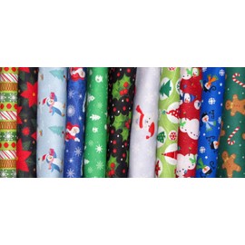 FlashPhoenix Quality Sewing Fabric – Christmas Fabric Snowman Gingerbread Penguin Tree 11 by The Yard Size: 36" x 44" Inches Bundle Lot #3 Cotton