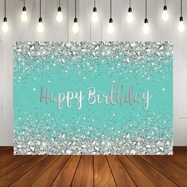Breakfast Blue and Sliver Birthday Photography Backdrop Sweet 16th 21st Shiny Diamonds Background Girls Adult Women Happy Birthday Party Decorations Cake Table Banner Photo Booth Props 7x5ft