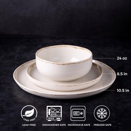 AmorArc Ceramic Dinnerware Sets, Wavy Rim Stoneware Plates and Bowls Sets, Highly Chip and Crack Resistant | Dishwasher & Microwave Dishes set, Service for 4 (12pc)-Speckled Cappuccino