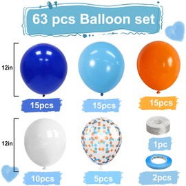 Balloons Blue Orange White Pack of 60 12 Inch Blue Orange Latex Balloons White Balloons with Confetti Party Balloons for Birthday Wedding Gender Anniversary Decoration