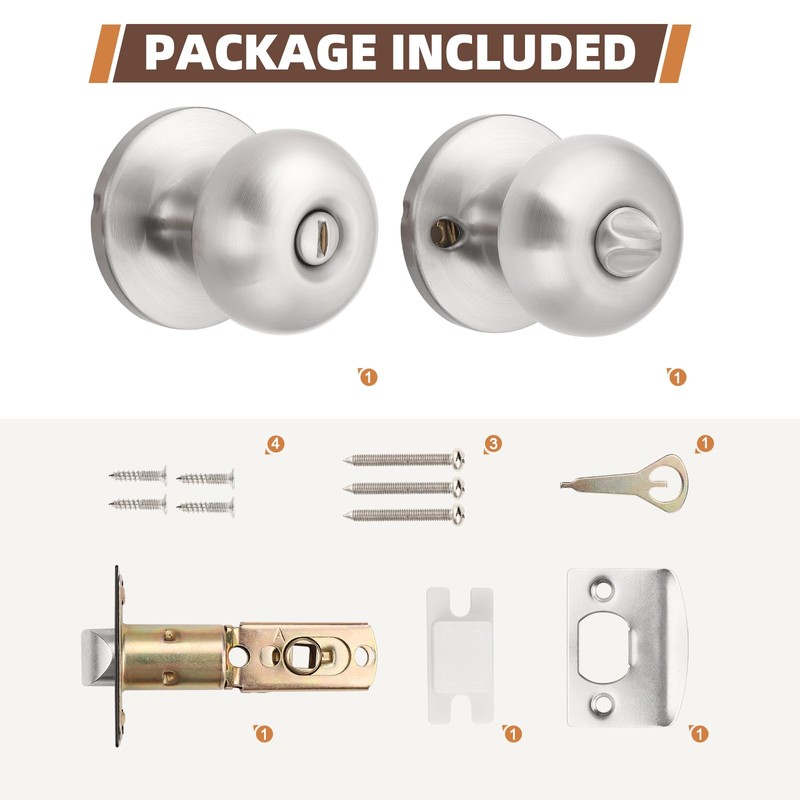 GOBEKOR 8 Pack Brushed Nickel Privacy Door Knobs Stainless Steel