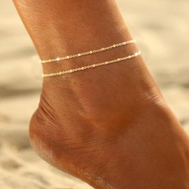 Coshilta Gold Anklets for women,14K Gold Plated Waterproof Layered Ankle Bracelets for Women Dot Chain Anklet Trendy Summer Beach Jewelry Gift for Women