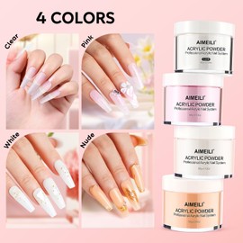 AIMEILI Acrylic Powder for Nails White - 60 g Acrylic Powder 4 in 1 Acrylic Powder for Extension of Acrylic Nails, 3D Nail Art, French Nails, Nail Decoration, White