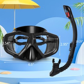 Replaceable Nearsighted Snorkeling Gear for Adults Youth, Short-sighted Anti-Fog Diving Mask & Full Dry Top Silicone Snorkel for Scuba Diving, Snorkeling, Freediving