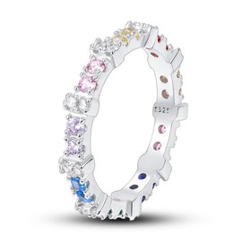 NARMO Colorful Cubic Zirconia Rings 925 Sterling Silver for Women Colorful Fine Rings Size 8