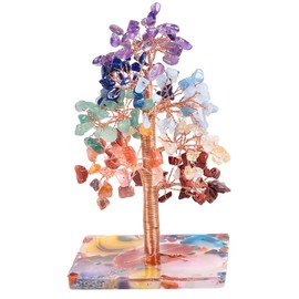 mookaitedecor Natural 7 Chakra Crystal Tree with Agate Crystals Base, Colourful Tree of Life Good Luck Crystal Feng Shui Ornament Gift Reiki Healing Crystal Money Tree Room Decor