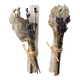 VIE Mini Smudge Cluster, White Sage with Lavender and Selenite Wand 4", Pack of 2