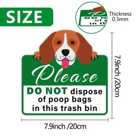 Please Do Not Dispose Poop Bags in Trash Bin Stickers, Self-Adhesive Weatherproof Do not Throw Dog Poop Bag in This Trash Can Sign, Trash Can Stickers for Home, House, Yard, Restaurant（7.9" x 7.9"）