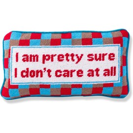 FURBISH Handmade Needlepoint Decorative Throw Pillow - Don't Care - 9" x 15" - Small Embroidered Accent Pillow for Bed, Chair, Couch, Sofa - Aesthetic Room Decor