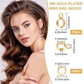 CREATCABIN 100Pcs 18K Gold Plated Column Bail Beads Stainless Steel Hanger Links Tube Hanger Connector Links with Brass Jump Ring for DIY Bracelet Pendant Dangle Necklace Jewelry Making Craft Supplies