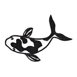 Fish Koi Carp Black Iron-On or Sew On Patch Iron-On Clothes Embroidered Iron-On Patch Applique Patch Size 9.3 x 5.0 cm