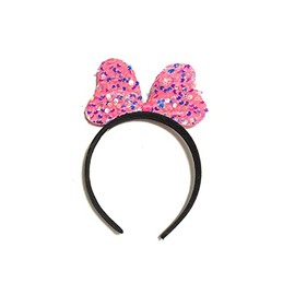 Girls Big Sequin Bow Knot Headband Party Hair Accessory (Dark Pink)