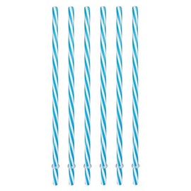 Sunshine Mason Co. Plastic Reusable Drinking Straws 6 Pieces, Blue Stripe