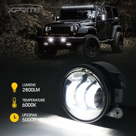 Xprite 4-Inch LED Fog Lights 60W High-Intensity Off-Road Fog Lamp for Driving, DOT Approved Replacement Compatible with 2007-2018 Jeep Wrangler Unlimited JK