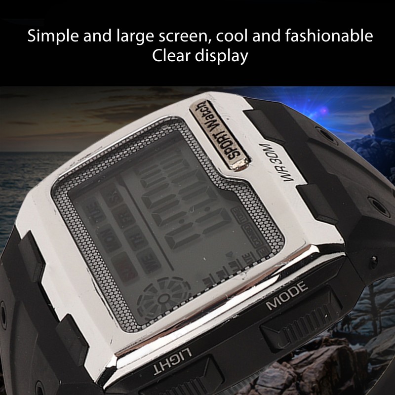 Men Digital Sports Watch WR30M Waterproof Day Date Display Electronic