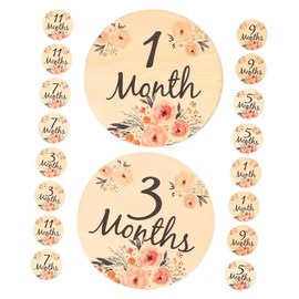 Generic 18pcs Baby Milestone Wooden Cards Set Monthly Milestone Blocks for Newborn Photo Props Baby Growth Signs