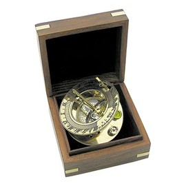Compass Sundial Brass Diameter 8 cm in Wooden Box