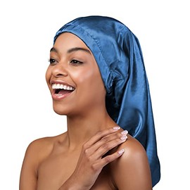 Extra Large Satin Infinity Scarf Ponytail Turban Cozy Winter Hats Blue