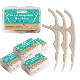 Palillos de hilo dental biodegradables de paja de trigo, 200 unidades, mango natural, cuidado bucal, se mantienen limpios con 4 prácticos estuches de viaje.