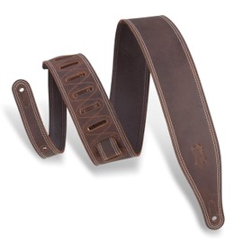 Levy's Leathers Butter Double Stitch 2.5" wide Garment Leather Guitar Strap; Deluxe Series - Dark Brown (M17BDS-DBR)