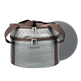 Tmrioplep Pie carrier, casserole carrier with holder, double round insulated bag, casserole carrier for hot and cold foods (Grey)