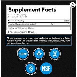 Venture Pal Micronized Creatine Monohydrate Powder – 60 Servings (5000mg/Serving) – Unflavor