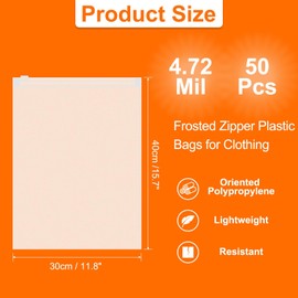 HARFINGTON 50pcs Frosted Zipper Plastic Bags for Clothing, 11.8x15.7-inch Reclosable Zip Poly Shipping Bags for Clothes, Art Prints, Brochure, Document Packaging, 5.51 Mil