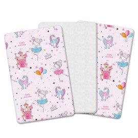 The Perfect Trio (90 x 50 cm) | 2 x 100% Pure Cotton Crib Fitted Sheets & 1 Waterproof Mattress Protector (Grey - Teddy & Stars, 90 x 50 cm)