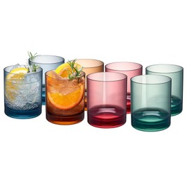 Khen Color Acrylic Classic Plastic Reusable Drinking Glasses (Set of 8) Restaurant Cups Style 12oz Unbreakable Rocks Cups, Tumbler, Juice, Wine | BPA-Free Tumblers | Top-Rack Dishwasher Safe, Tritan